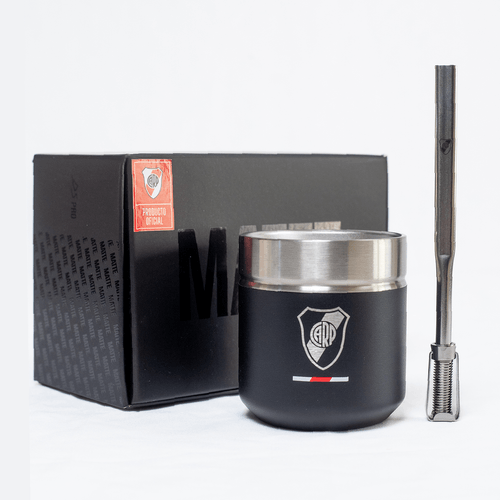 Mate DS PRO River Plate Negro Escudo Plateado + Bombilla