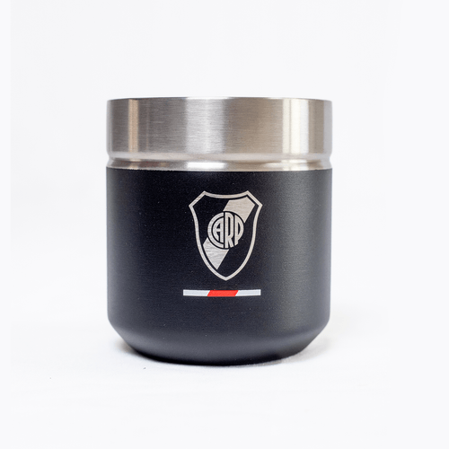 Mate DS PRO River Plate Negro Escudo Plateado + Bombilla