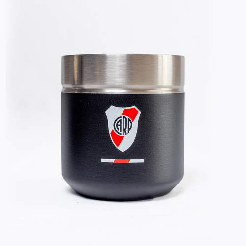 Mate DS PRO River Plate  Escudo Blanco-Rojo Fondo Negro + Bombilla